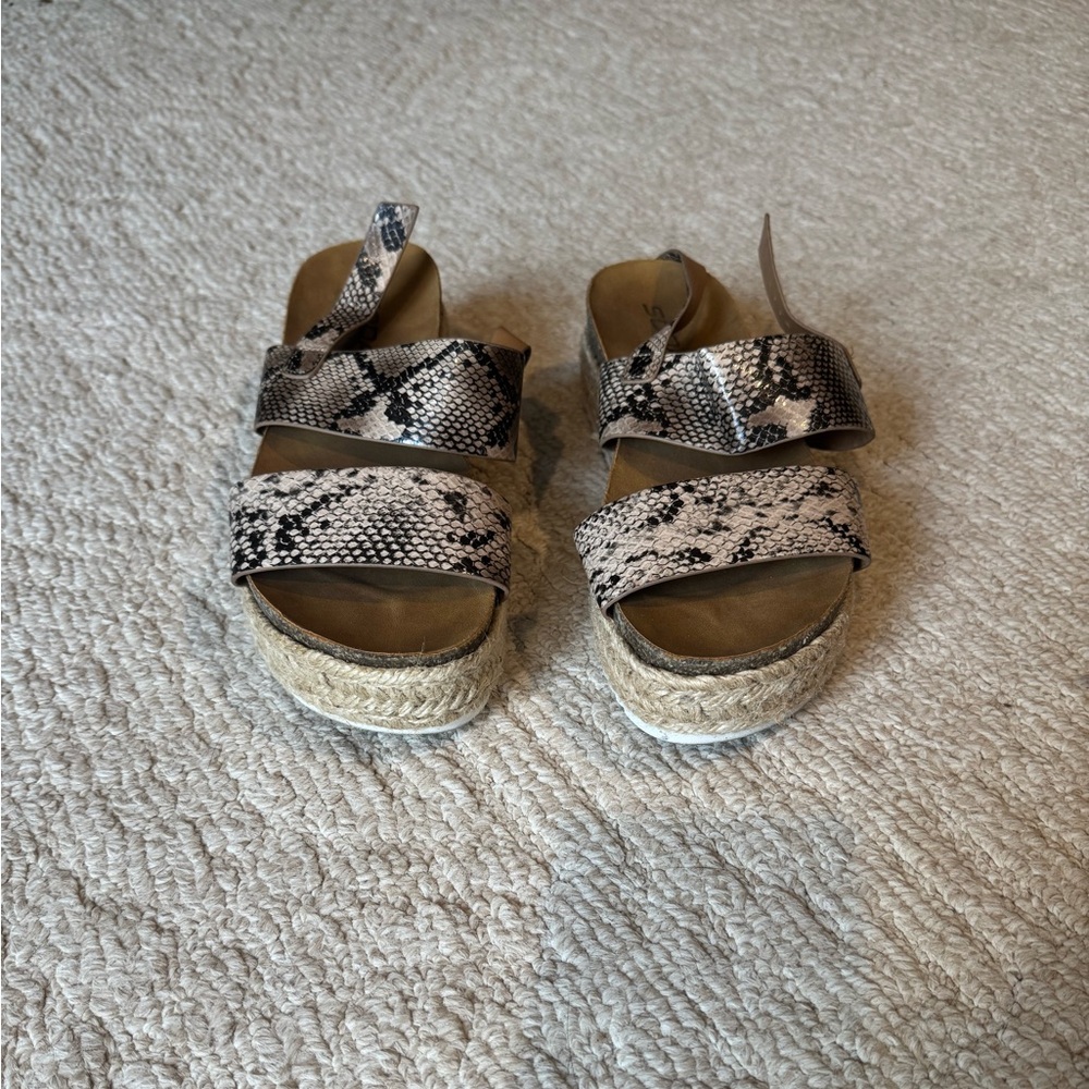 Soda Snake Print Sandals - Black and Tan